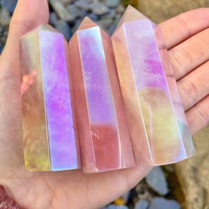 Angel Aura Rose Quartz Healing Crystal Wands Obelisk Chakra Tower Point Gifts